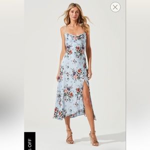 NWT - ASTR the Label Gaia Satin Blue Floral Dress